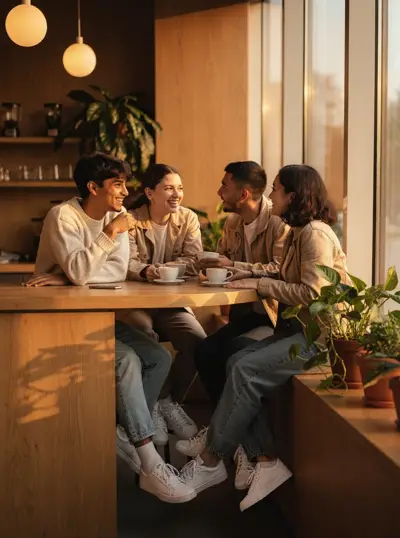 Collega's drinken samen koffie in een moderne koffiebar